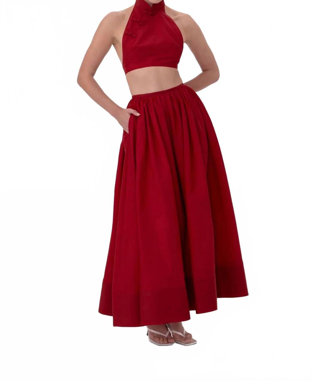 NEW SAU LEE hilary halter crop top and maxi skirt set in red